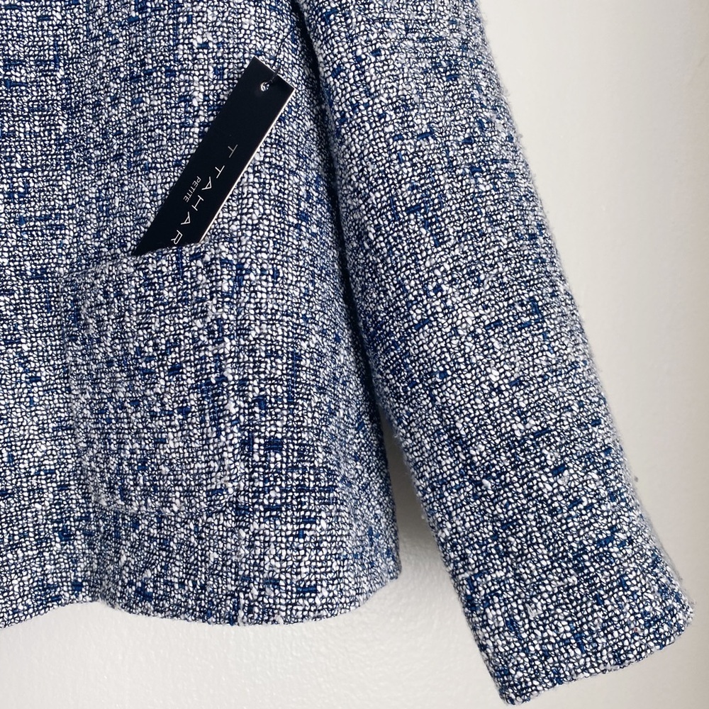 TAHARI Venetia Jacket Blue Boucle Tweed Cropped Blazer Quiet Luxury Old Money 6P - Picture 4 of 6